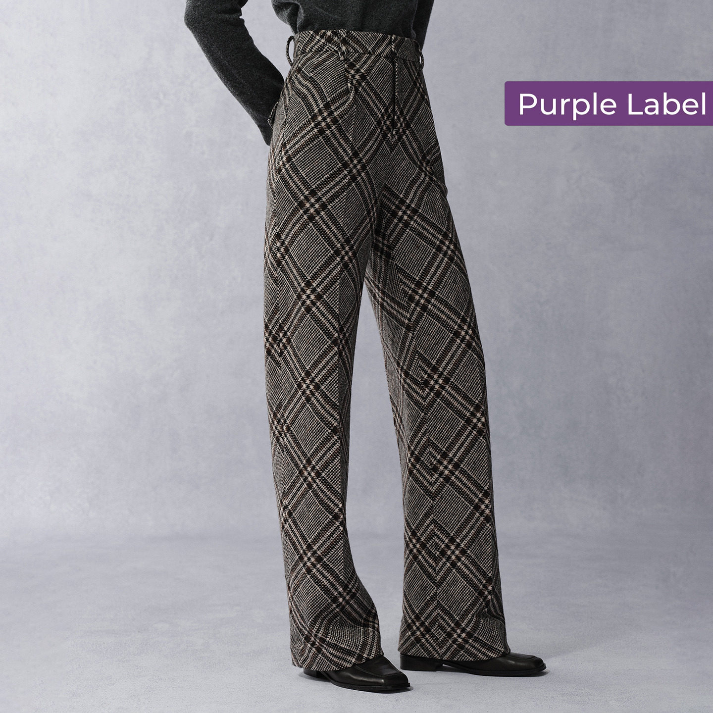 【商场同款】Fabrique紫标英伦格纹羊毛精裁厚款秋冬休闲直筒裤女