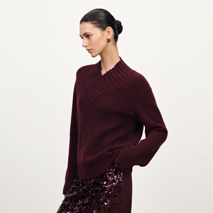 Fabrique ESSENTIAL波尔多红绵羊毛山羊绒针织毛衣2025年冬季新品