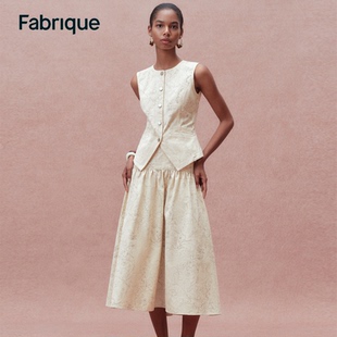 Fabrique素描花卉印花圓領收腰薄款 2025年夏季 牛仔馬甲半裙套裝