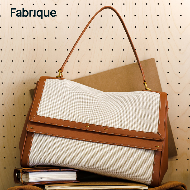 【一枝南南同款】Fabrique纳帕牛皮帆布可双肩通勤出差公文包女