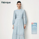 连衣裙女收腰新款 Fabrique宫廷谧境蓝色蕾丝织带长袖 长款