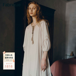 Fabrique波西米亚波嬉刺绣亚麻长袍连衣裙2025法式 刘雅瑟同款
