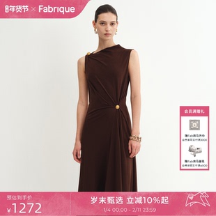 Fabrique摩卡棕针织不对称纽结无袖简约法式连衣裙2025夏季新品