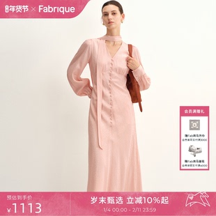 Fabrique 高级感波点提花缎面飘带长袖晚宴连衣裙2025年早秋新品