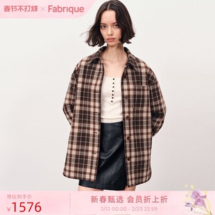 Fabrique 绵羊毛格纹刺绣衬衫式毛呢夹克外套2025年冬季新品