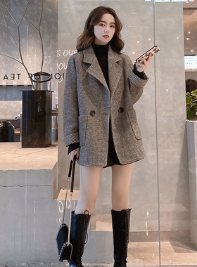 毛呢显瘦休闲韩版2026年女西装宽松外套小西服春秋上衣新款英伦风