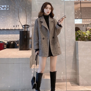 英伦风 宽松外套小西服春秋上衣新款 毛呢显瘦休闲韩版 2025年女西装