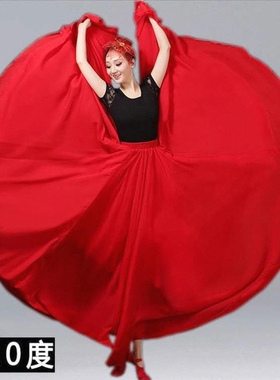 720度超大摆雪纺半身裙大红色广场舞民族舞蹈裙高腰显瘦跳舞裙秋