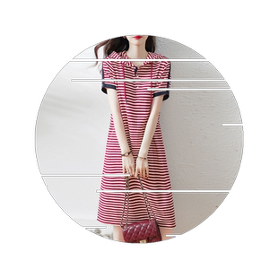 2026夏季新品女款条纹连帽撞色优雅时尚连帽韩版短袖女式连衣裙潮
