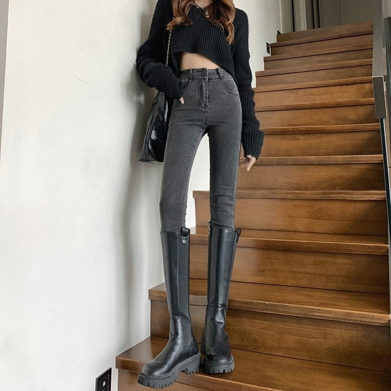 黑灰高腰牛仔裤女小脚裤春秋2026年秋冬季修身显瘦铅笔紧身裤子女,女装/女士精品,牛仔裤,淘宝优惠券,粉丝福利购,淘宝优惠卷