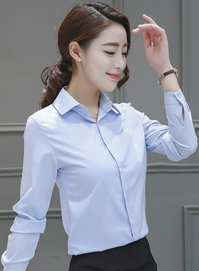 工装上衣春秋季黑色白韩版女衬衫新款职业长袖白薄款衬衣工作正装