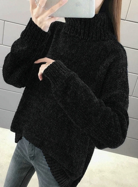 雪尼尔宽松针织衫秋2026冬高领冬女新款毛衣慵懒风外穿打底衫加厚