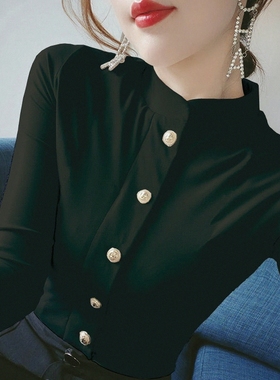 T恤/百搭纯色修身打底衫女不加绒2025加绒秋长袖半高领新款上衣冬