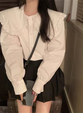 白色娃娃领长袖衬衫女春秋季2026新款设计感小众法式甜美衬衣上衣
