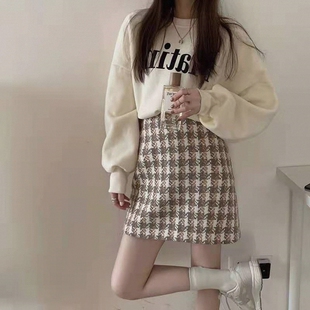 学生女冬单/套装女毛呢冬季卫衣秋+小个子短裙子加绒A字两件套潮