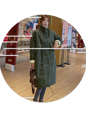 超火韩版港风中长款派克服棉袄外套女过膝棉宽松潮冬季