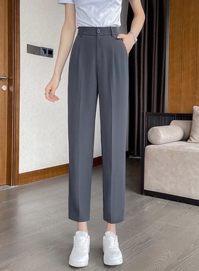 灰色烟管西装裤女2026年春秋高腰显瘦直筒小个子九分休闲哈伦裤女