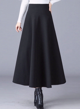2026春夏新款黑色半身裙女高腰显瘦中长裙垂感大摆裙百褶长裙伞裙