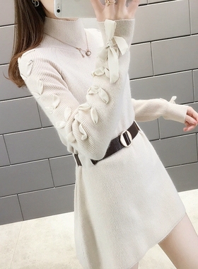 时尚系腰带2025打底衫中长款秋减龄针织女装女毛衣外穿加绒冬洋气
