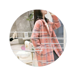 毛衣外套加厚女秋格子2026冬大衣中长款仿水貂绒针织韩版新款宽松
