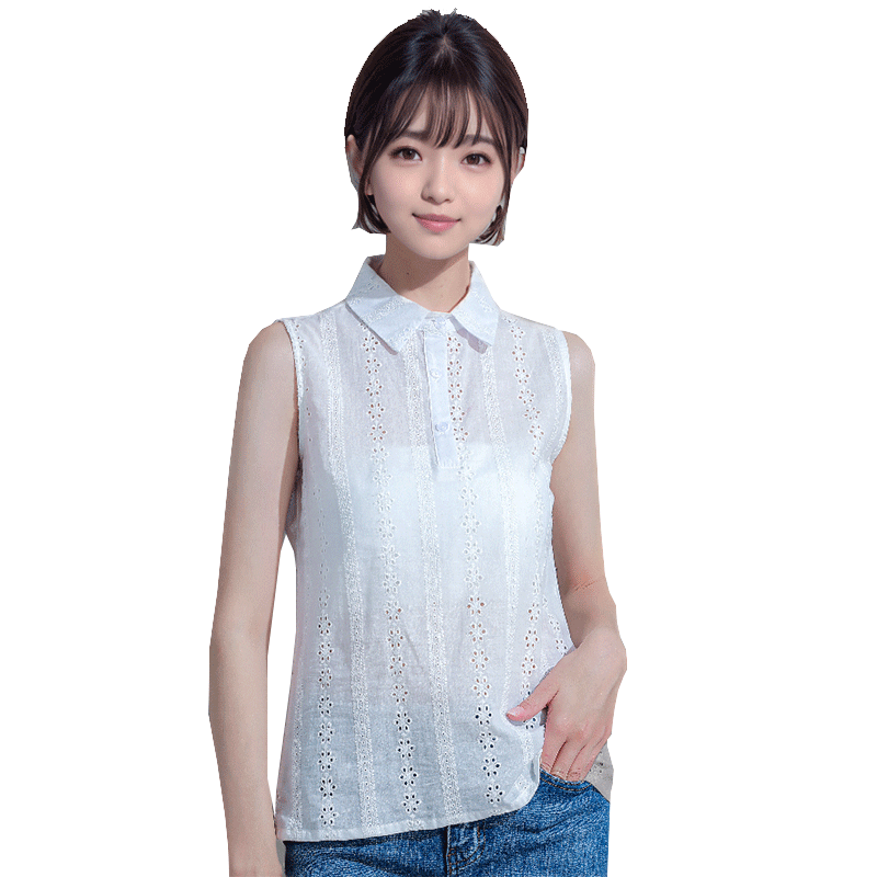 韩版纯棉无袖上衣女款百搭职业衬衣领子内搭打底衫背心无袖衬衫女