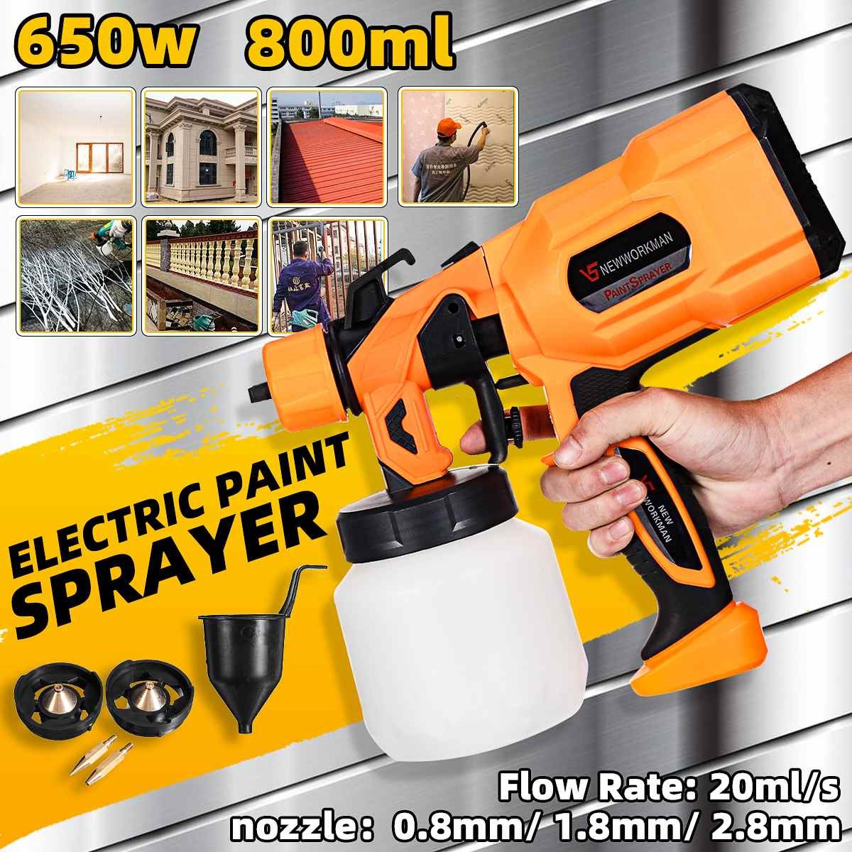 650W 2.5mm Electric Spray Gun Handheld Nozzle 800ML Househol