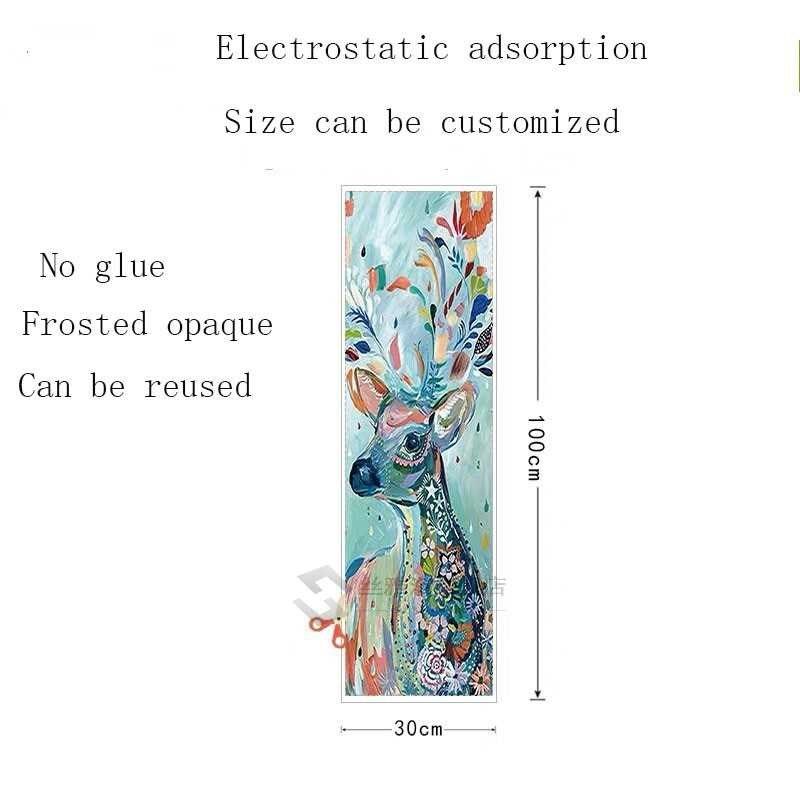 Custom size Stained window film rainbow deer static privacy