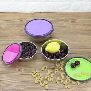 Set of 3 Nesting Stainless Steel Food Containers Stackable S