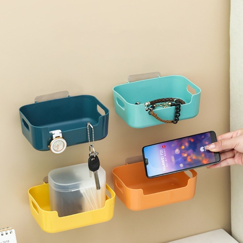 Macaron Color Wall Mounted Plastic Storage Box Bin Bedside F