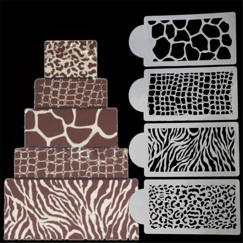 4pcs/Set Zebra Leopard Print Wild Style Cake Stencil Airbrus