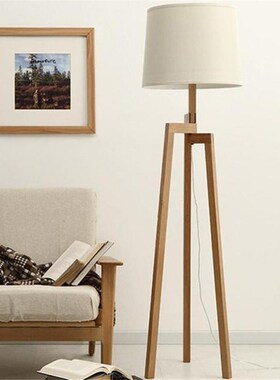 Nordic Simple Warm Wood Floor Lamp Tripod Wooden Cloth Lamps
