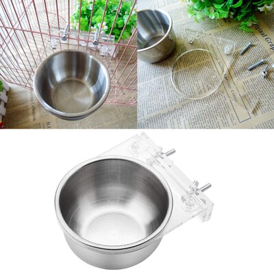 Stainless Steel Water Bowl Bird Food Feeding Cup Dish Parrot