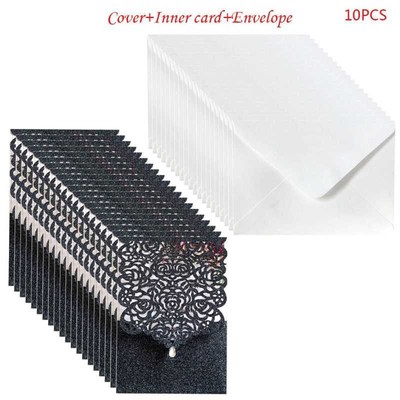 10pcs Cut Glitte Rose Invitations Card with Rhinestone Kits