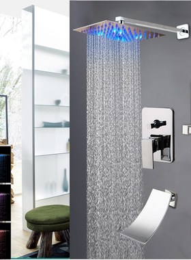 8/16 Inch Chrome Silver Rainfall Shower Faucet Tub Led Batht