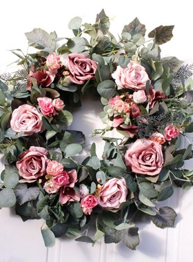 22inch Artificial Roses Front Door Wreath Handcrafted Wreath