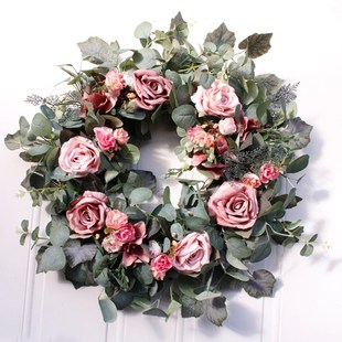 22inch Artificial Roses Front Door Wreath Handcrafted Wreath