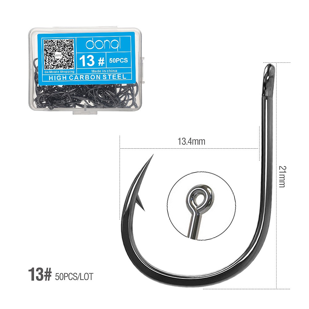 DONQL 50pcs Fishing Hooks Set Barbed Single Circle Carp Hook