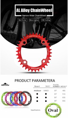 MOTSV Bicycle Crank 104BCD Oval 32T 34T 36T 38T Chainring Na