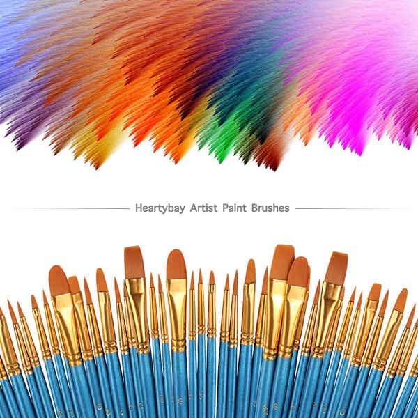20 pcs Paint Brush Set by Nylon Hair Brushes for Acrylic Oil