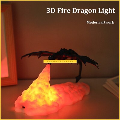 3D Printed LED Night Light toon Dragon Desk Lamp Home Decora