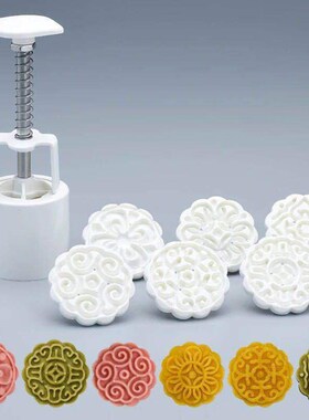 6pcs 3D Flowers Stamps Moon Cake Decor Mould Barrel Round Mo