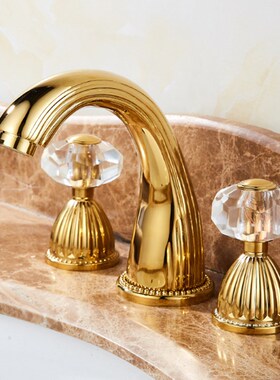 Luxury gold three hole basin faucet cold and hot detachable