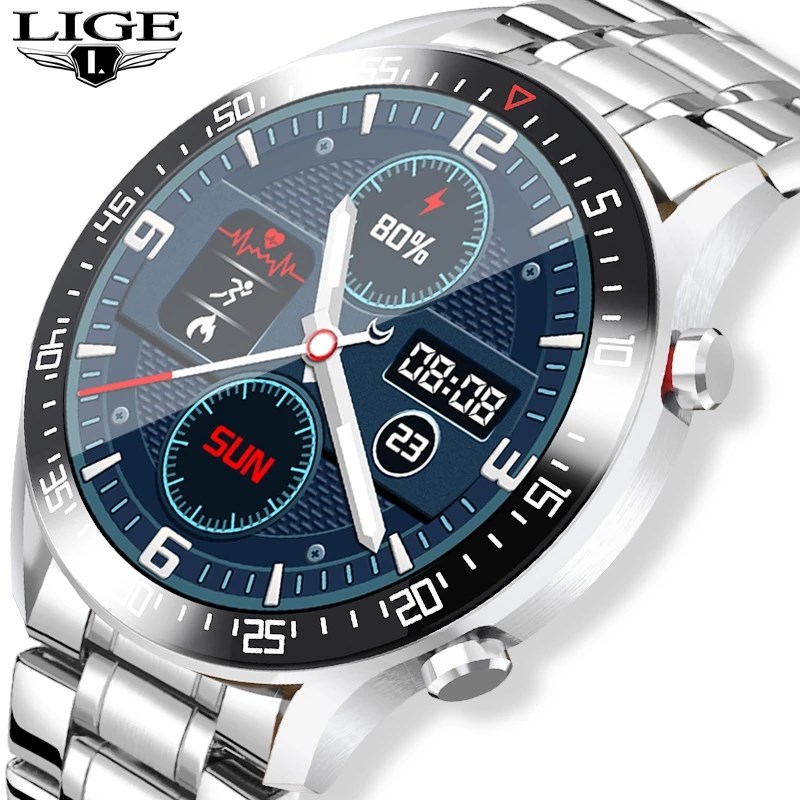 LIGE Smart Watch Men smartwatch LED Full Touch Screen For A