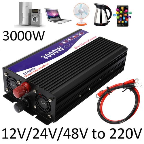 3000W Pure Sine Wave Inverter 12V/24V/48V to 220V Voltage Tr