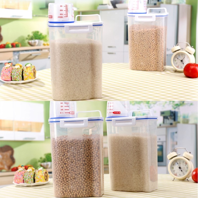 Sealed 2kg Transparent Rice Storage Tank w/ Cover Moisture-p