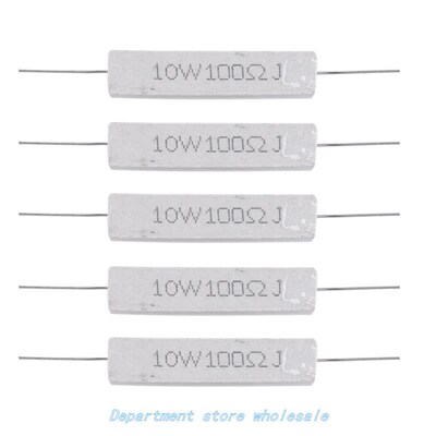 5 Pcs 10W Watt 100 Ohm 5% Axial Wirewound Cement Resistors