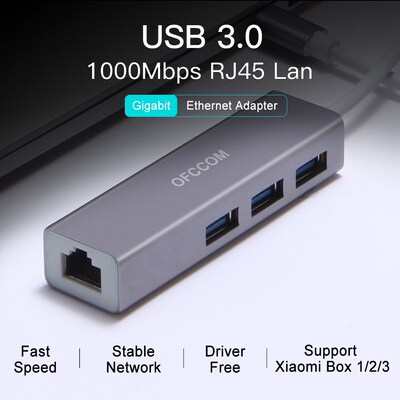 USB Ethernet USB 3.0 2.0 to RJ45 Hub 10/100/1000M Ethernet A