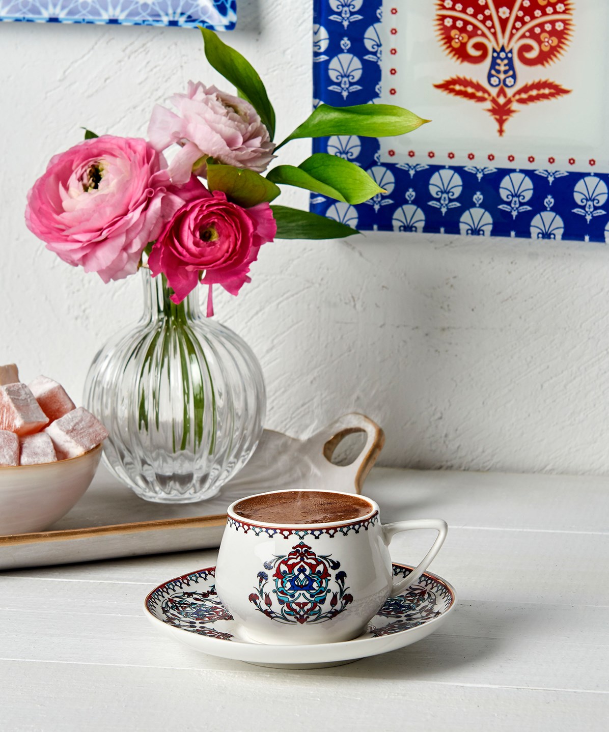 White Authentic Turkish Coffee Set Set in Espresso Patterned