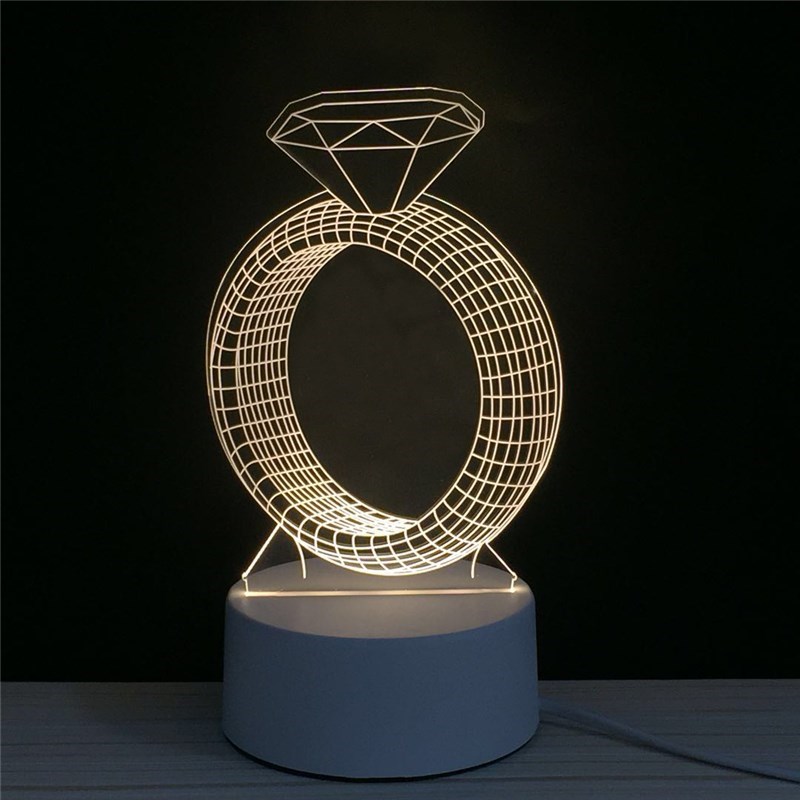 LED 3D Diamond Ring NightLight Jewelry Souvenir Acrylic Nigh