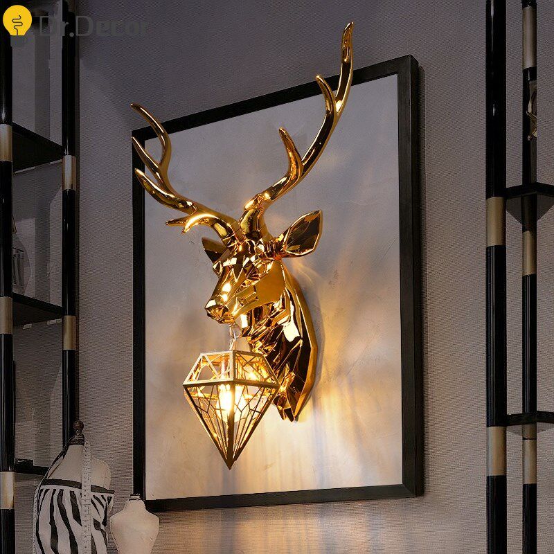 Modern Resin Antler Wall Lamp Nordic Wall Light Retro Deer L